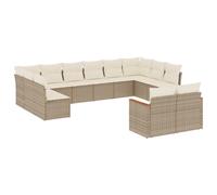 vidaXL Ensemble de 12 canapés de jardin avec coussins Beige Poly Rattan