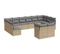 vidaXL Ensemble de 12 canapés de jardin avec coussins Beige Poly Rattan