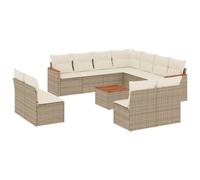 vidaXL Ensemble de 12 canapés de jardin avec coussins Beige Poly Rattan