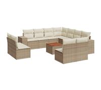 vidaXL Ensemble de 12 canapés de jardin avec coussins Beige Poly Rattan