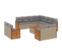 vidaXL Ensemble de 12 canapés de jardin avec coussins Beige Poly Rattan