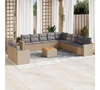 vidaXL Ensemble de 12 canapés de jardin avec coussins Beige Poly Rattan
