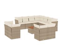 vidaXL Ensemble de 12 canapés de jardin avec coussins Beige Poly Rattan