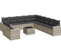 vidaXL Ensemble de 12 canapés de jardin en poly rotin avec coussins gris clair