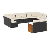 vidaXL Ensemble de 12 canapés de jardin avec coussins noir poly rotin