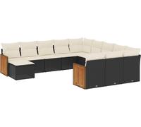 vidaXL Ensemble de 12 canapés de jardin avec coussins noir poly rotin