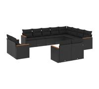 vidaXL Ensemble de 12 canapés de jardin avec coussins noir poly rotin