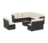 vidaXL Ensemble de 12 canapés de jardin avec coussins noir poly rotin