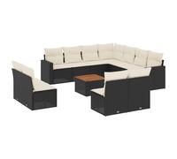 vidaXL Ensemble de 12 canapés de jardin avec coussins noir poly rotin