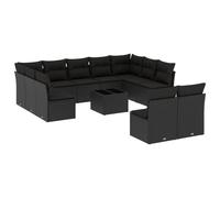 vidaXL Ensemble de canapés de jardin 12 pièces avec coussins en poly rotin noir
