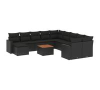 vidaXL Ensemble de 12 canapés de jardin avec coussins noir poly rotin