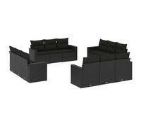 vidaXL Ensemble de 12 canapés de jardin avec coussins noir poly rotin