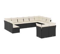 vidaXL Ensemble de 12 canapés de jardin avec coussins noir poly rotin