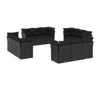 vidaXL Ensemble de 12 canapés de jardin avec coussins noir poly rotin