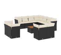 vidaXL Ensemble de 12 canapés de jardin avec coussins noir poly rotin