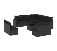 vidaXL Ensemble de 12 canapés de jardin avec coussins noir poly rotin