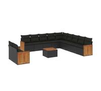vidaXL Ensemble de 12 canapés de jardin avec coussins noir poly rotin
