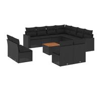 vidaXL Ensemble de 12 canapés de jardin avec coussins noir poly rotin