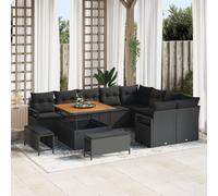 vidaXL Ensemble de 12 pièces de canapé de jardin avec coussins en rotin noir synthétique