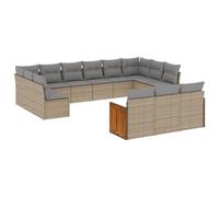 vidaXL Ensemble de 13 canapés de jardin avec coussins Beige Poly Rattan