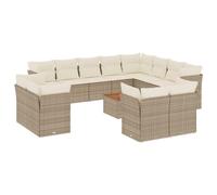 vidaXL Ensemble de 13 canapés de jardin avec coussins Beige Poly Rattan