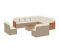 vidaXL Ensemble de 13 canapés de jardin avec coussins Beige Poly Rattan