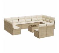vidaXL Ensemble de 13 canapés de jardin avec coussins Beige Poly Rattan
