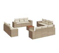 vidaXL Ensemble de 13 canapés de jardin avec coussins Beige Poly Rattan