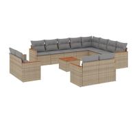 vidaXL Ensemble de 13 canapés de jardin avec coussins Beige Poly Rattan