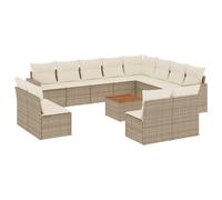 vidaXL Ensemble de 13 canapés de jardin avec coussins Beige Poly Rattan