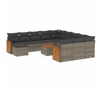 vidaXL Ensemble de 13 canapés de jardin avec coussins Gris Poly Rattan