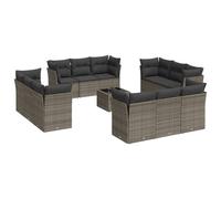 vidaXL Ensemble de 13 canapés de jardin avec coussins Gris Poly Rattan