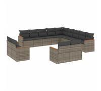 vidaXL Ensemble de 13 canapés de jardin avec coussins Gris Poly Rattan