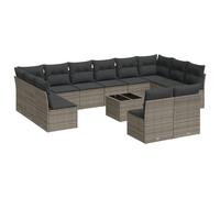 vidaXL Ensemble de 13 canapés de jardin avec coussins Gris Poly Rattan