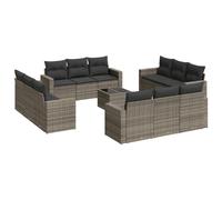 vidaXL Ensemble de 13 canapés de jardin avec coussins Gris Poly Rattan
