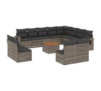 vidaXL Ensemble de 13 canapés de jardin avec coussins Gris Poly Rattan