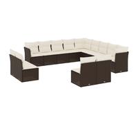 vidaXL Ensemble de jardin 13 pcs – Canapés avec coussins – Marron – Poly Rattan