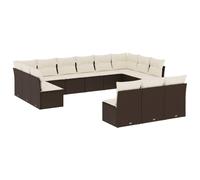 vidaXL Ensemble de 13 canapés de jardin avec coussins Marron Poly Rattan