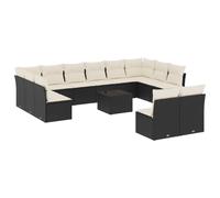 vidaXL Ensemble 13 pièces salon de jardin avec coussins Noir poly rotin