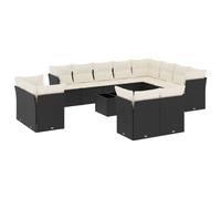 vidaXL Ensemble de 13 canapés de jardin avec coussins noir poly rotin