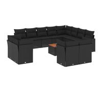 vidaXL Ensemble de 13 canapés de jardin avec coussins noir poly rotin