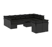 vidaXL Ensemble de 13 canapés de jardin avec coussins noir poly rotin