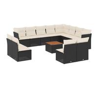 vidaXL Ensemble de 13 canapés de jardin avec coussins noir poly rotin