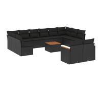 vidaXL Ensemble de salon de jardin 13 pièces en résine tressée avec coussins Noir