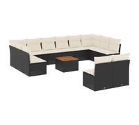 vidaXL Ensemble de jardin 13 pièces Canapés en poly rotin avec coussins Noir