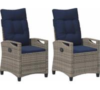 vidaXL Ensemble 2 chaises de jardin d'extérieur acier et polyester gris et bleu marine avec oreiller