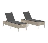 vidaXL Ensemble de 3 chaises longues avec support gris clair Poly rotin