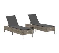 vidaXL Ensemble de 3 chaises longues avec support Gris Poly Rattan