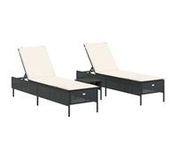 vidaXL Ensemble de 3 chaises longues avec support Noir Poly-Rattan
