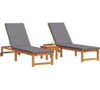 vidaXL, ensemble de 3 chaises longues, bois massif d'acacia, couleur marron